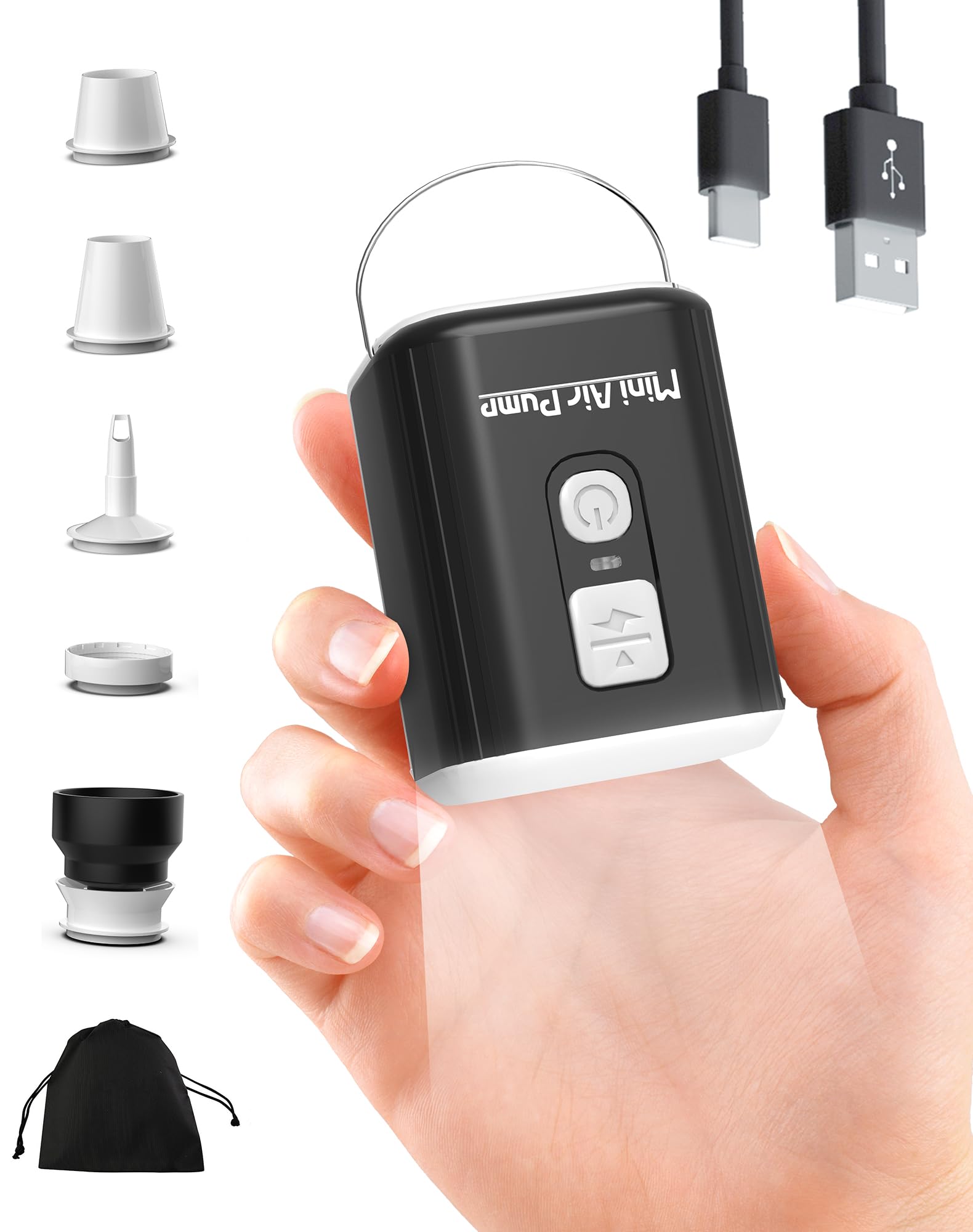 Aoypalp Mini Air Pump for Inflatables with 1600mAh Battery USB Rechargeable, Portable Air Mattress Pump to Inflate Deflate for Pool Floats, Air Bed,