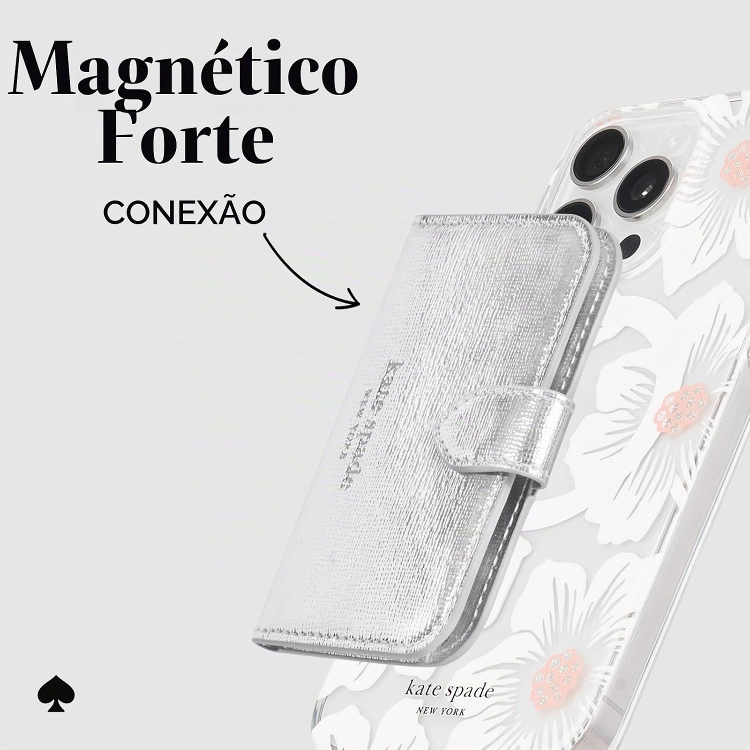 Carteira flip magnética Kate Spade New York para celular/porta-cartão Carteira flip magnética Kate Spade New York para celular/porta-cartão