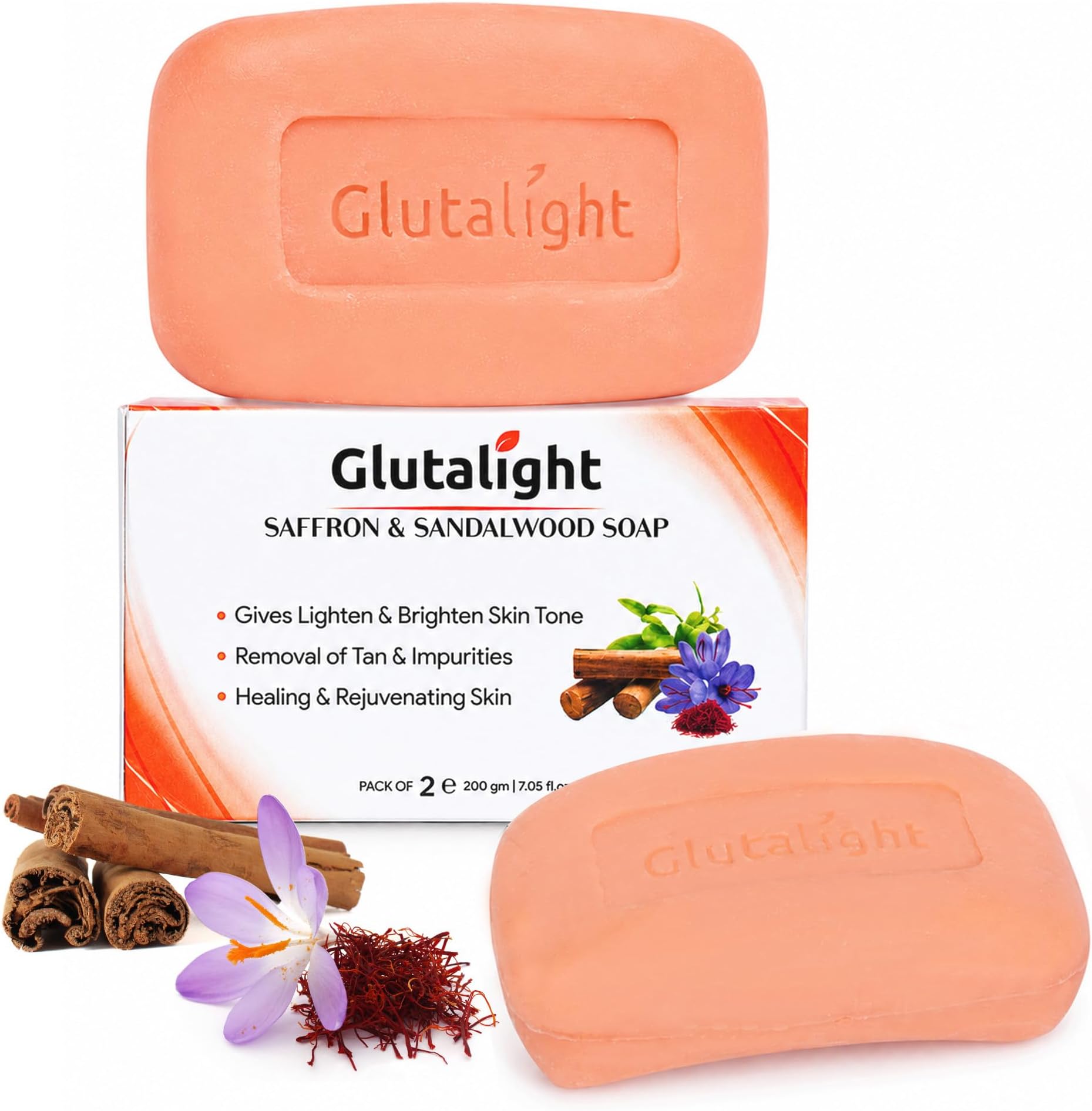 Glutathione Saffron & Sandalwood Soap - Tan Removal, Pack of 2