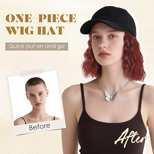 Miniatura 26 de Hairro Cap with Hair Attached For Women Wig Hat with Hair Short Bob style Synthetic Wavy Curly Adjustable Ball Cap Wiggy Hair Extensions 8" 180g #1