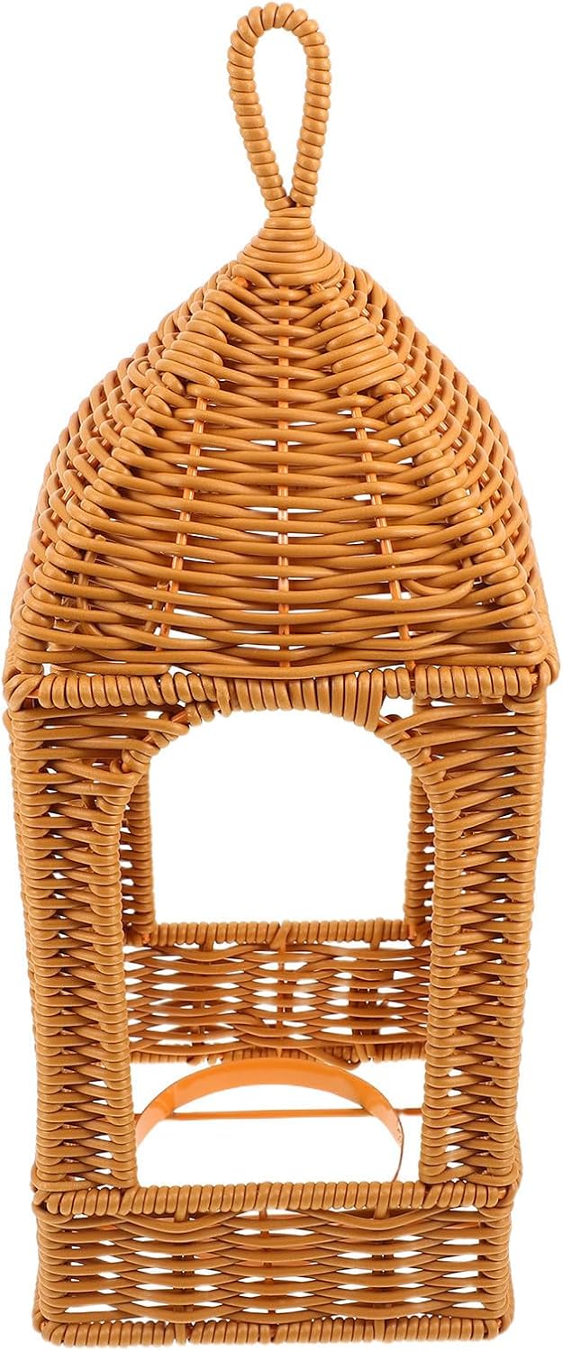 Boho Decorative Candle Lantern Lamp Shade Replacement with Intricate Rattan Texture and Basket Weave Design, Plastic Material for Patios and Balconies, Versatile Lighting Solution