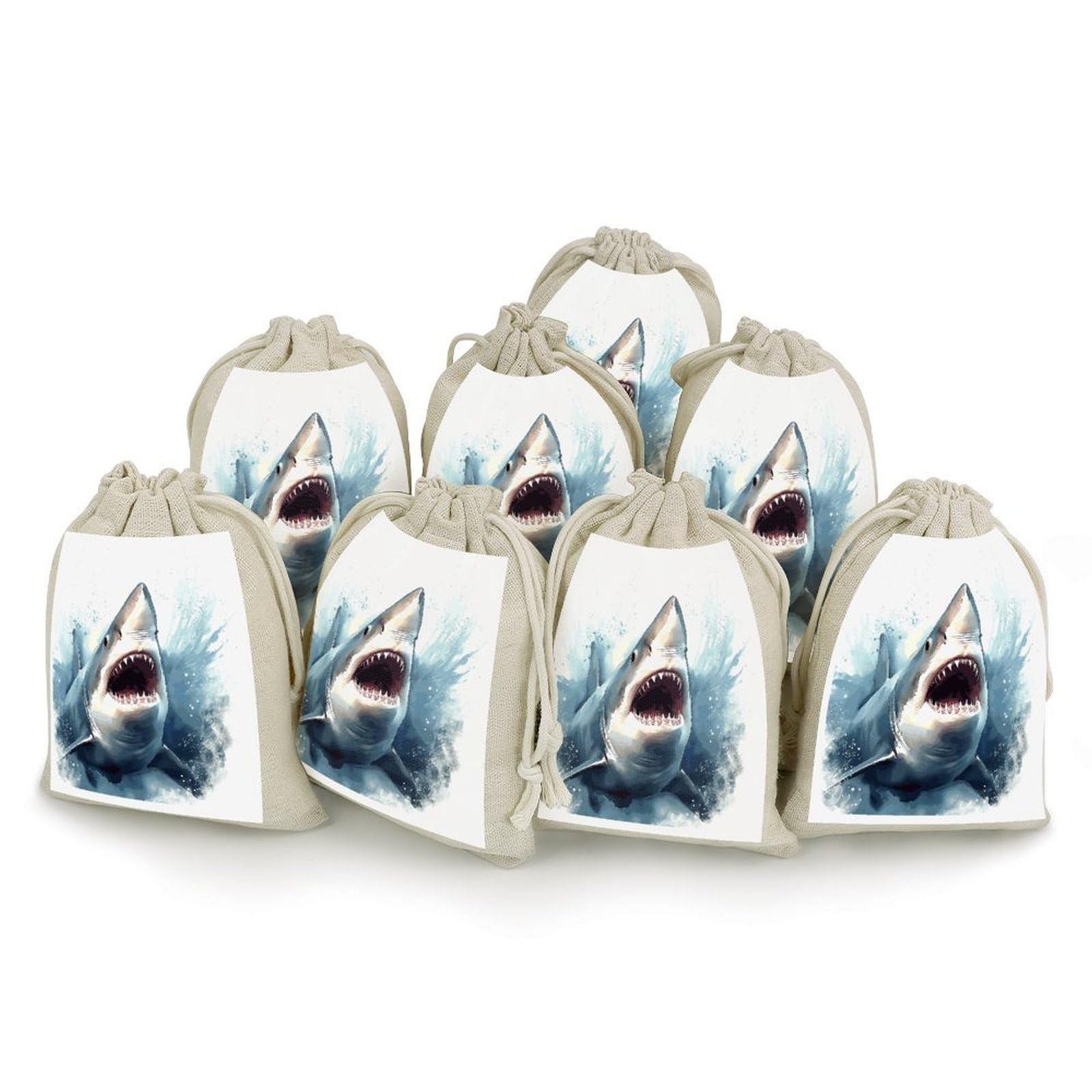 Adfgyerh Style Shark In The Sea Bags With Drawstring Reusable,Jewelry Bags 4.9 X 6.7 Inch, Set Of 8,Gift Bags For Party Wedding Storage Home Supplies