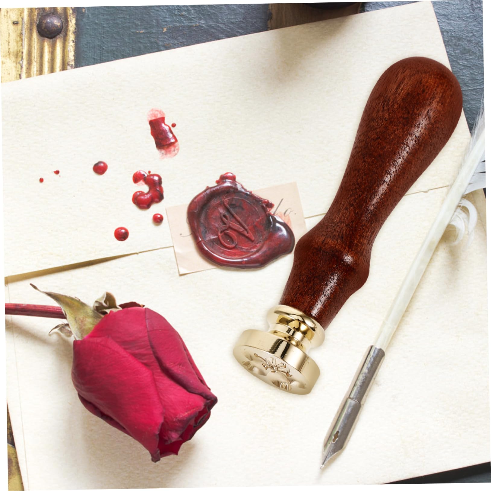 Tofficu 4sätze Wiederverwendbaren Wachsbuchstaben Und Wachssiegel-stempel Mit Holzgriff Design Für -handwerk Briefumschläge Und Einladungen Floralen Mustern