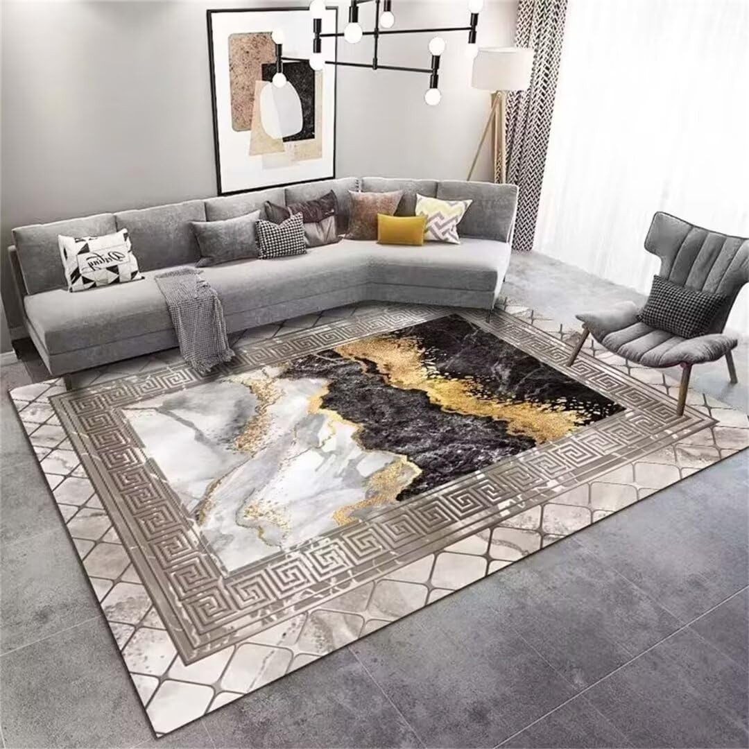 Tapis de salon gris 160x200cm encadré au motif classique
