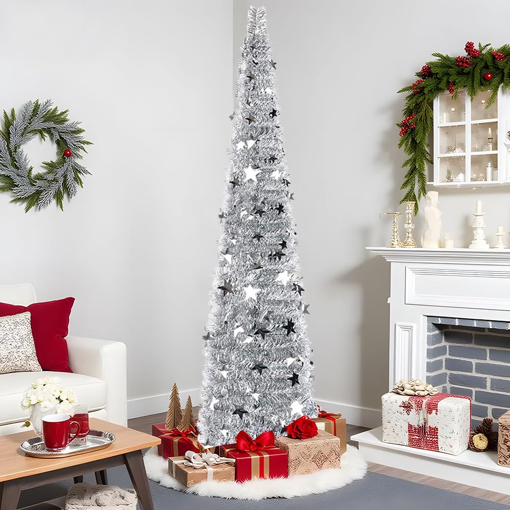 MACTING Albero Di Natale Pieghevole In Lamé Con Paillettes – 1,5 Metri, Colore Glod (Oro), Con Base Metallica