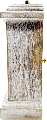 Miniatura 3 de Reloj de mesa de madera, acabado rústico blanco envejecido, esfera de números romanos vintage, reloj de mesa de cuarzo silencioso para sala de