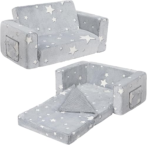 Miniatura 10 de ALIMORDEN 2 en 1 sofá abatible con Sherpa para niños, sofá convertible a tumbona, gris