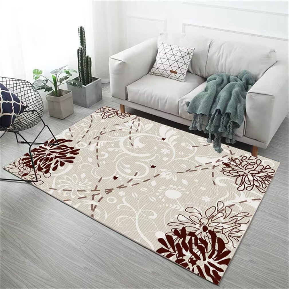 Tapis de salon 200x250cm gris et rouge imprimé lavable moderne