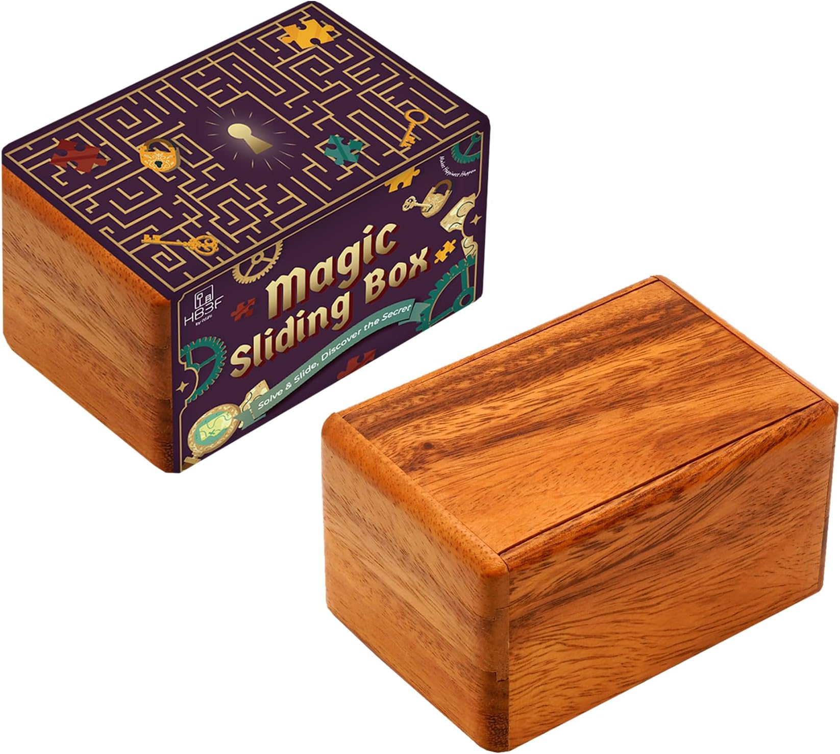 BSIRI Magic Sliding Box- Secret Brain Teaser Wooden Puzzle Boxes with Hidden Compartments Ideal Mystery Jewelry 3D Puzzle Lock Gift Card and Money Puzzle Box