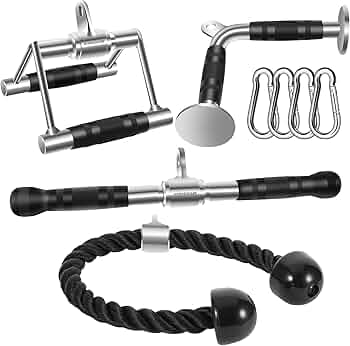 DYNASQUARE Tricep Press Down Cable Machine Attachment, LAT Pulldown Attachments, Home Gym Accessories, Double D Handle, V-Shaped Bar, Tricep Rope, Pull Down Straight Bar