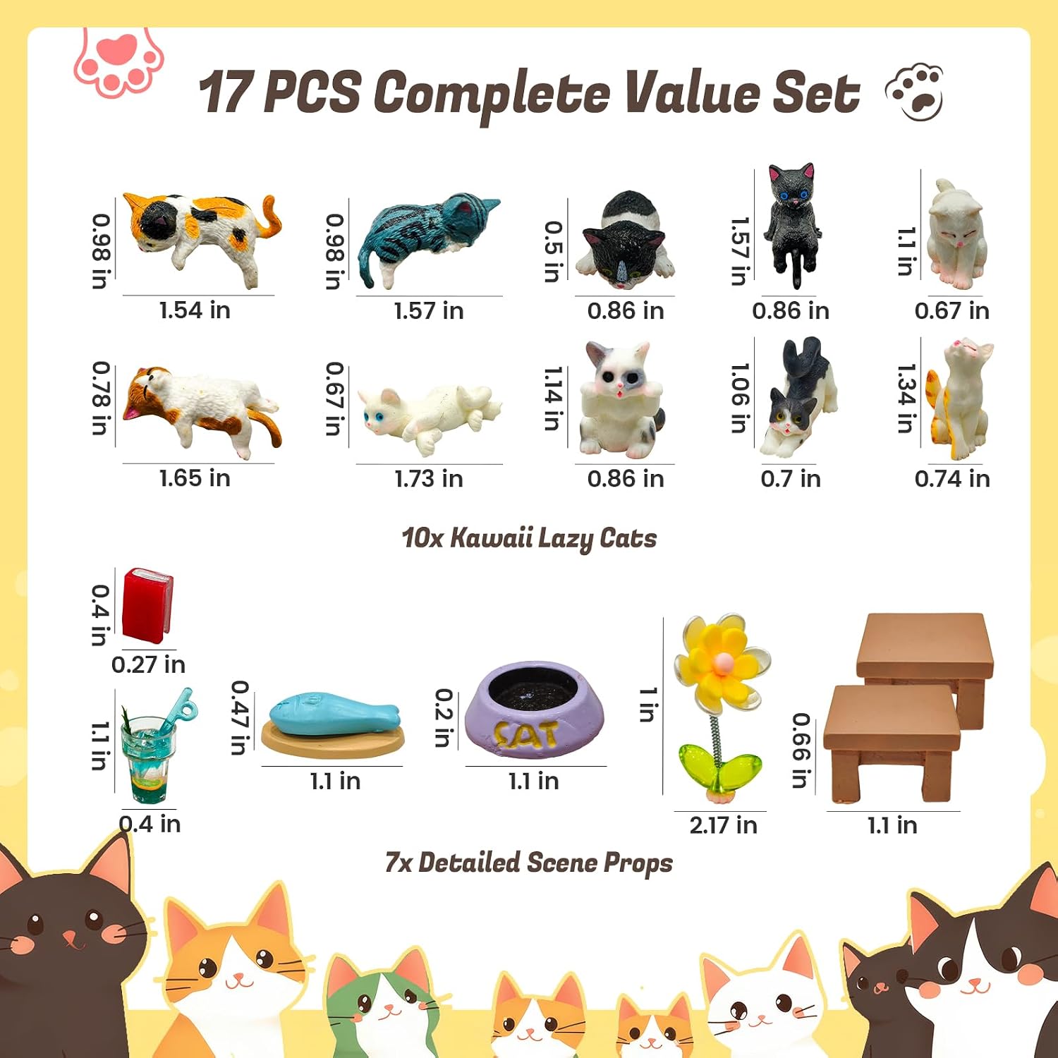 17 Pcs Cute Cat Car Decorations – Mini Resin Cat Dashboard Ornaments with Shaking Spring Flower & Tables, Kawaii Car Interior Accessories & Rear View Mirror Charms for Women, Girls & Cat Lovers