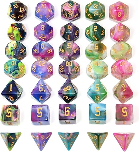 Miniatura 2 de SmartDealsPro Juego de dados poliédricos de 5 x 7 con bolsas para DND RPG MTG Dungeon and Dragons, juego de mesa de juego de rollos D4 D8 D10 D12
