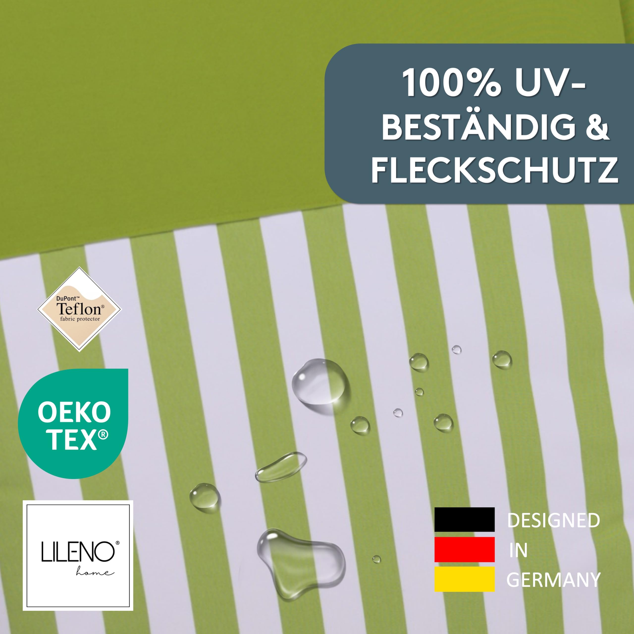 LILENO HOME Gartenstuhl Auflagen als [2er Set - Niedriglehner] in Streifen Hellgrün - Uni Hellgrün - Bequeme Liegen als Sitzauflagen für Gartenmöbel - Stuhlkissen für Gartenstühle Malt