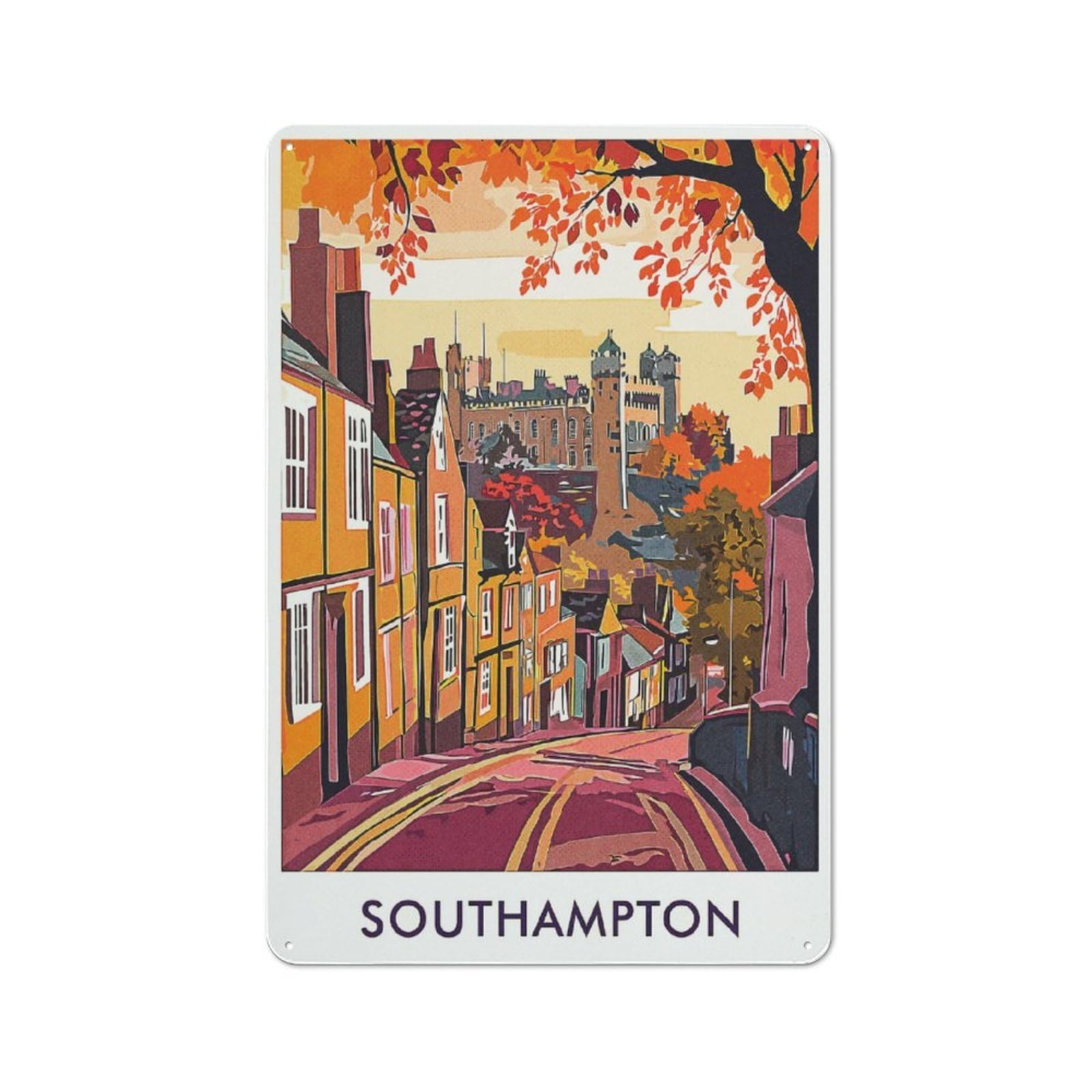 Metal Plaque with Southampton Cityscape Design 30x20cm, Rustic Cafe Wall Decor for Restaurant, Kitchen, Counter Or Breakfast Nook