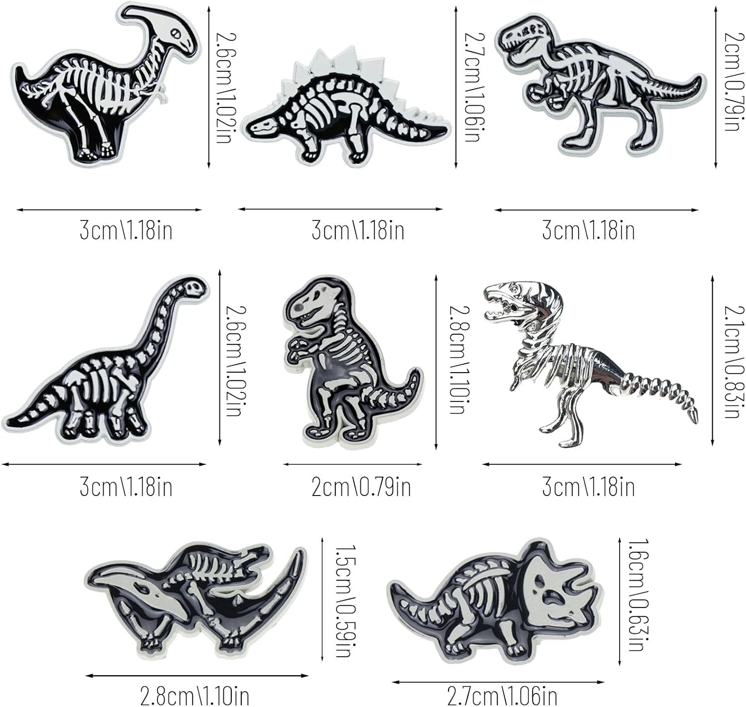 8PCS Dinosaur Pins,Cute Cartoon Enamel Skeleton Dinosaur Lapel Pins for Women Men,Animal Enamel Pins for Clothing Backpack Hats Decoration Gift image 2