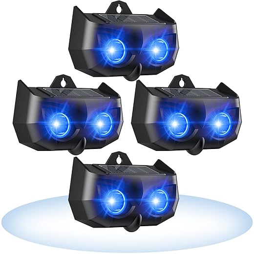 4 Pack Predator Lights for Chicken Coop, Solar Powered Coyote Repellent for Yard, Outdoor Nocturnal Animal Deterrent Repeller Device for Garden Yard, Get Rid of Skunk, Deer, Fox, Raccoon