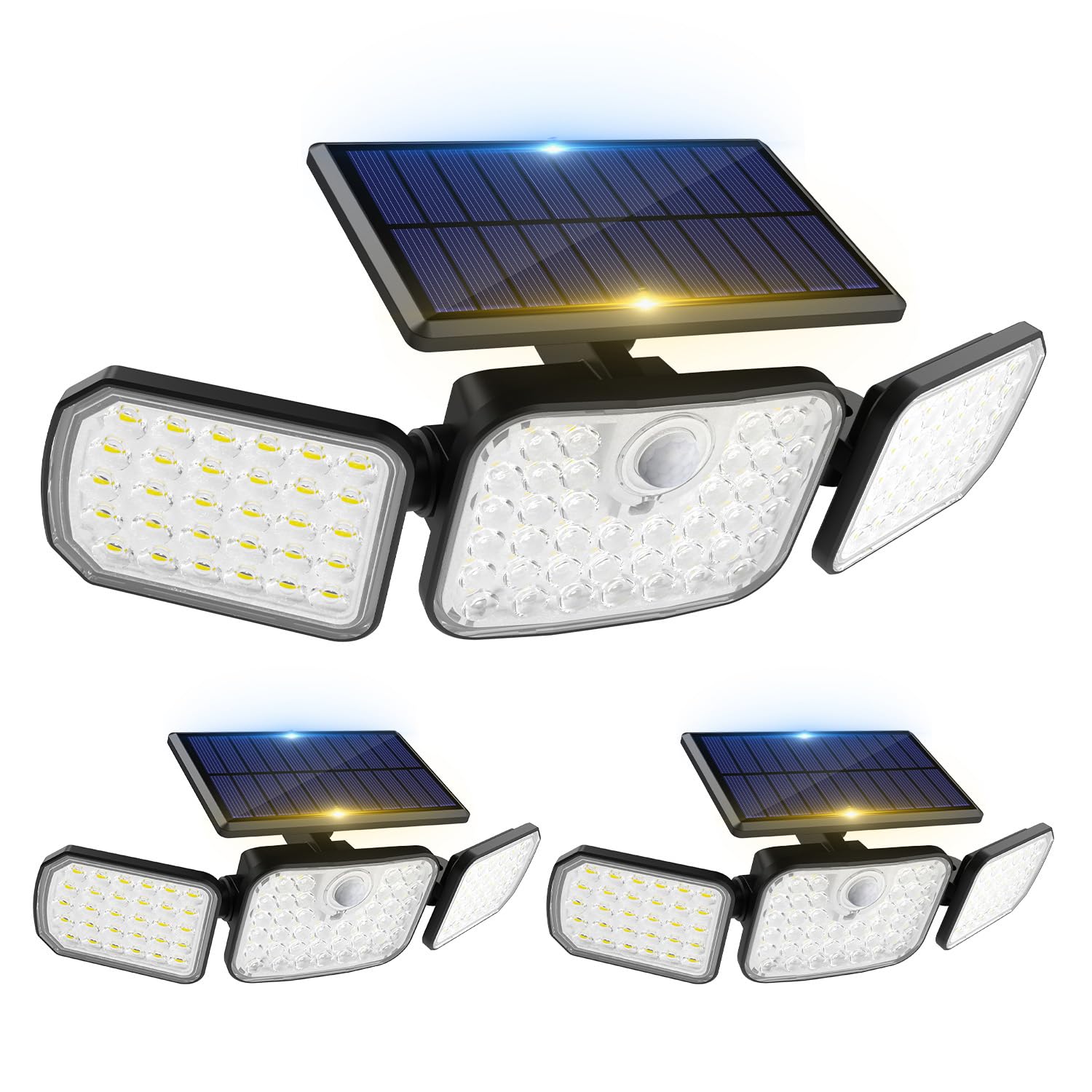 Peasur Solar Security Lights Outdoor Garden Motion Sensor, 3 Modes Solar Powered Flood Light with Remote Control 3 Adjustable Heads 270° Lighting Angle, IP65 Waterproof Wall Mount for Yard Garage