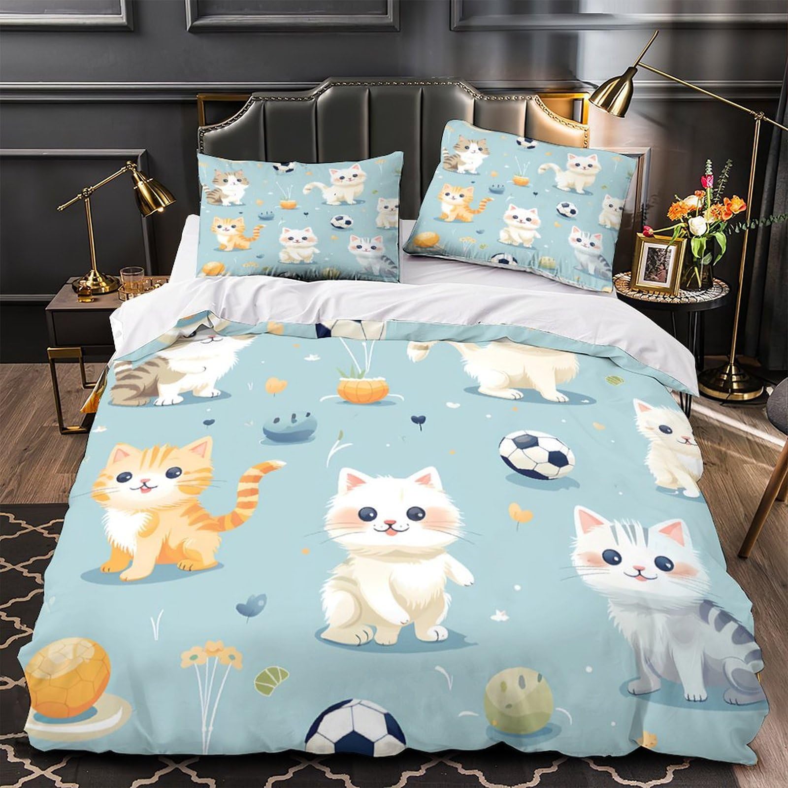 Housse de couette chatons imprimé 3D parure de lit dessin animé single 140x200