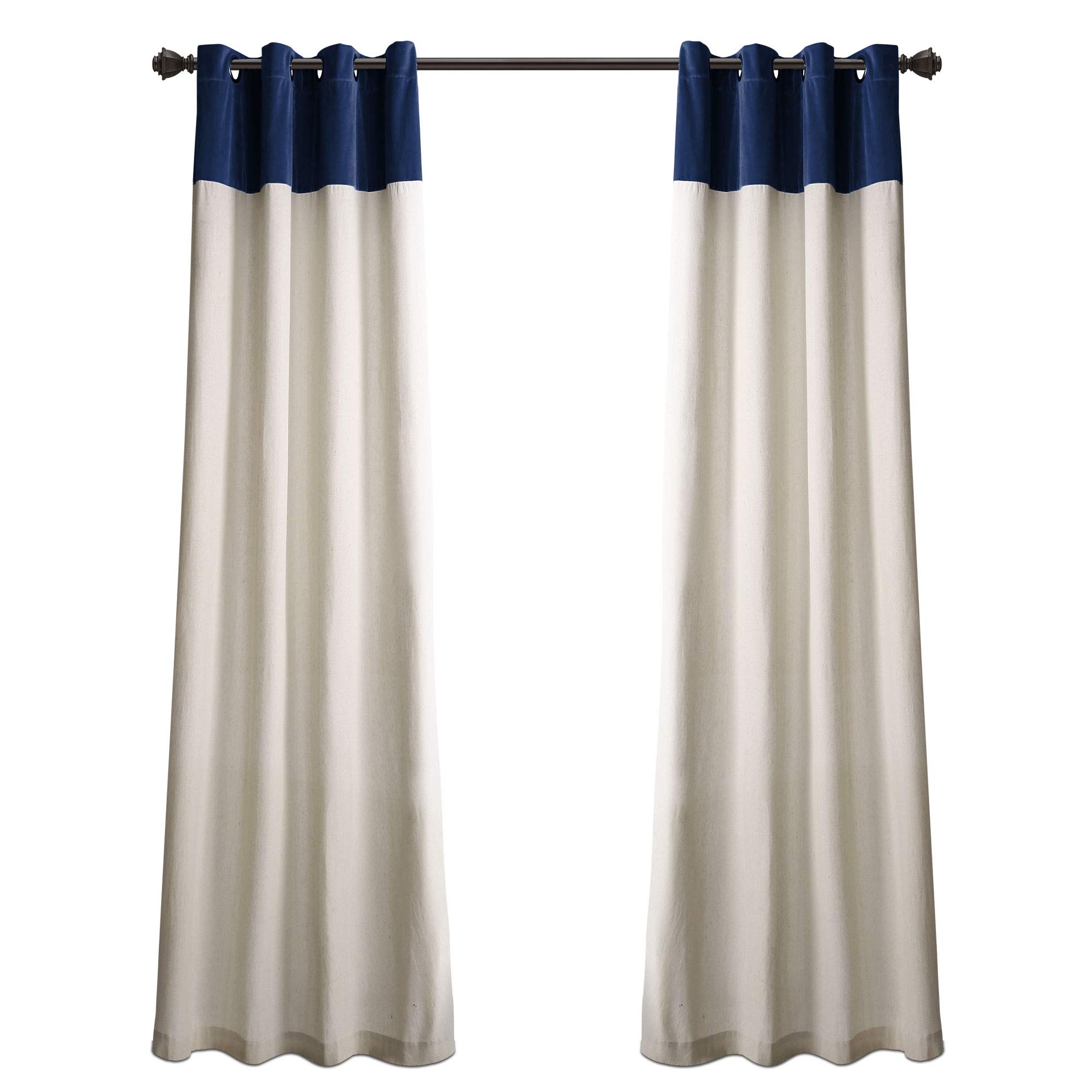 Lush Decor Milo Paire de Rideaux de fenêtre en Lin, 213,4 x 132,1 cm, Bleu Marine et Blanc cassé, Bleu Marine