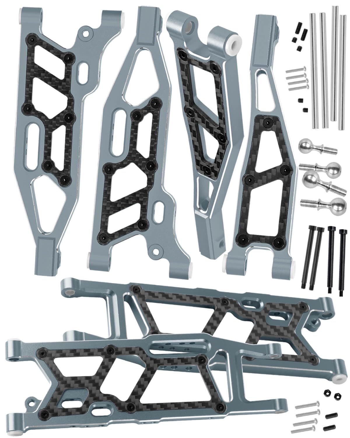 RCMYou RC Suspension Arms Upgrades Part for 1/8 Kraton 6S BLX,Outcast 6S BLX,Notorious 6S BLX,Talion 6S BLX,Aluminum Front Upper & Front Lower & Rear Suspension A-Arms Hops up w/Pivot Balls,Titanium