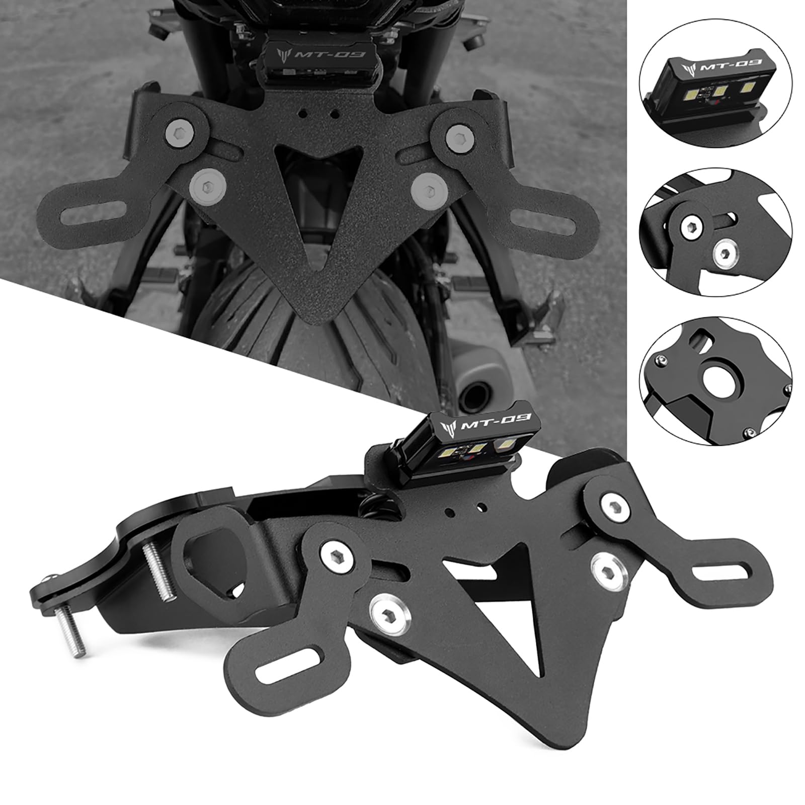 Moto Portamatriculas Soporte de Matrículas Fender Eliminator Negro para MT09 MT-09 2021-2023