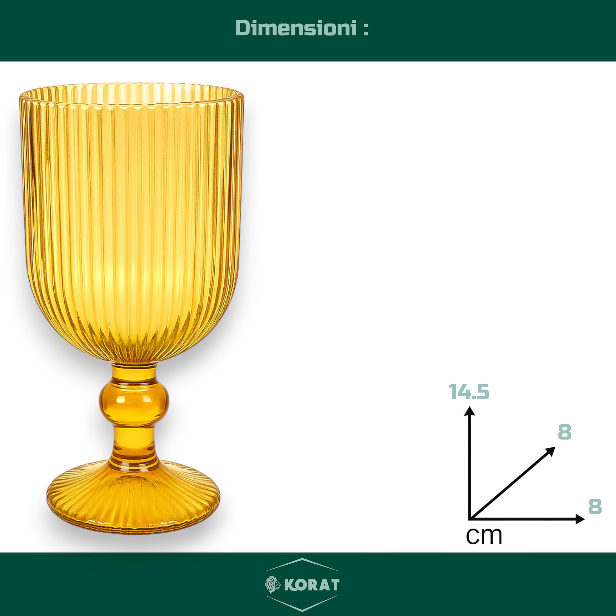 KORAT Set 6 Bicchieri Natalizi Rigati in Vetro Calici, Flute Design Elegante Rosso/Oro Per Vino, Prosecco e Decorazioni Natalizie per Tavola Natale e Festività (Calice - Rigato Oro - 260 ML)