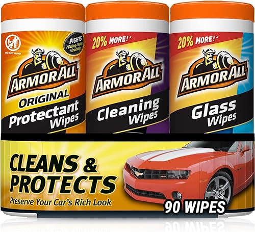 Armor All Toallitas protectoras, de vidrio y de limpieza, toallitas para interior de coche y exterior de coche, 30 unidades cada una (paquete de 3)