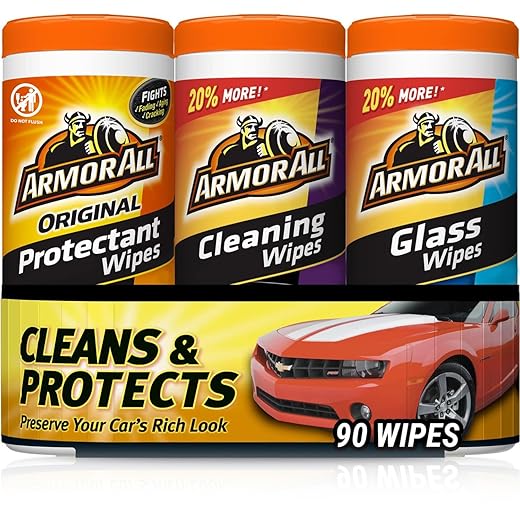 Car Wipes Multi-Pack by Armor All, Cleans Vehicle Interior and Exterior, Includes Armor All Protectant Wipes, Glass Wipes, and Cleaning Wipes, 3-Pack, 30 Car Wipes Each
