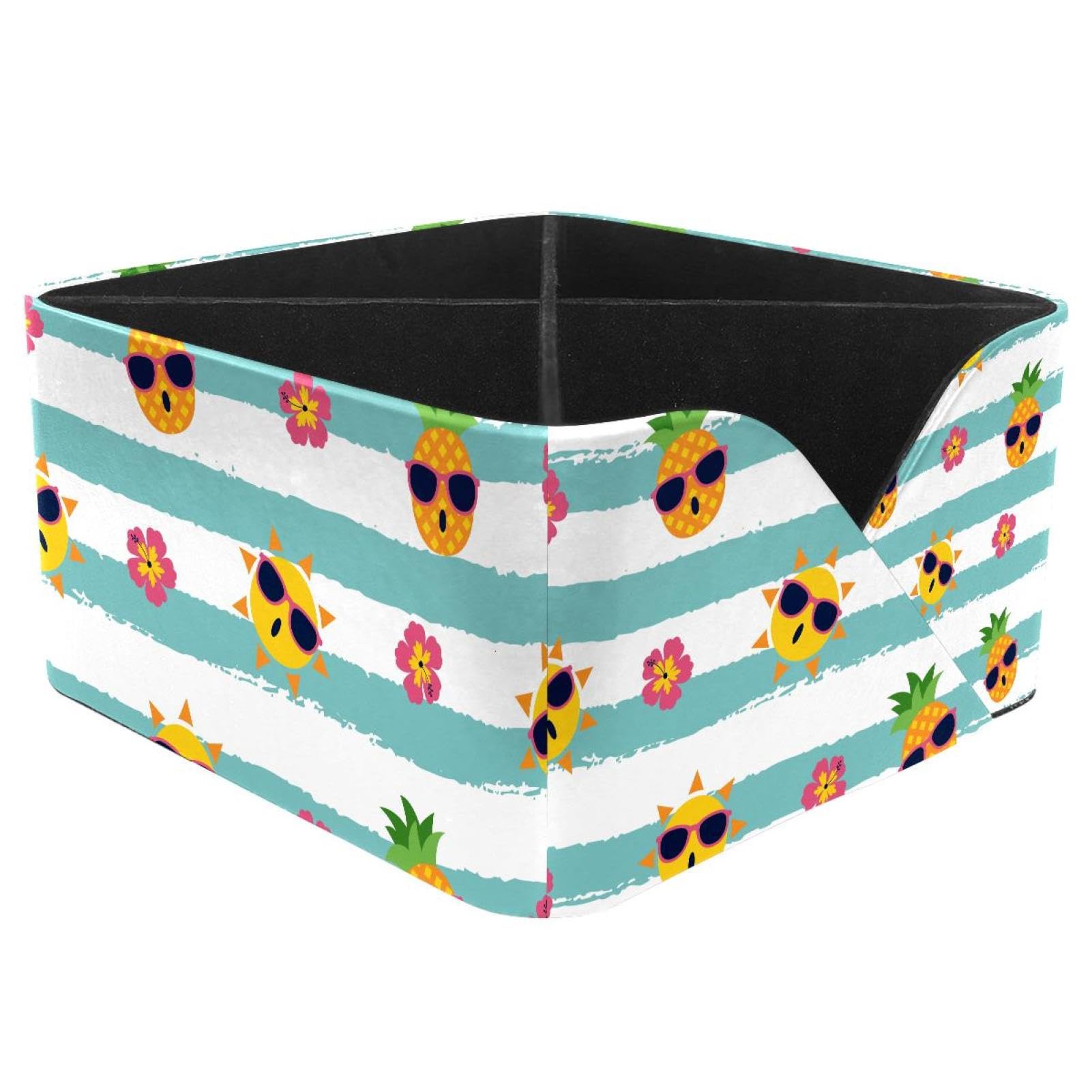 KengjuTesu Pineapple Desktop Organizer Pen Holder, Rectangular Pencil Cup for Office, Study and Makeup Stations