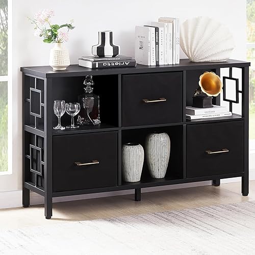 Miniatura 8 de HOMISSUE Estante organizador de almacenamiento de 6 cubos, estantería rústica corta con 3 contenedores de almacenamiento, estantería horizontal