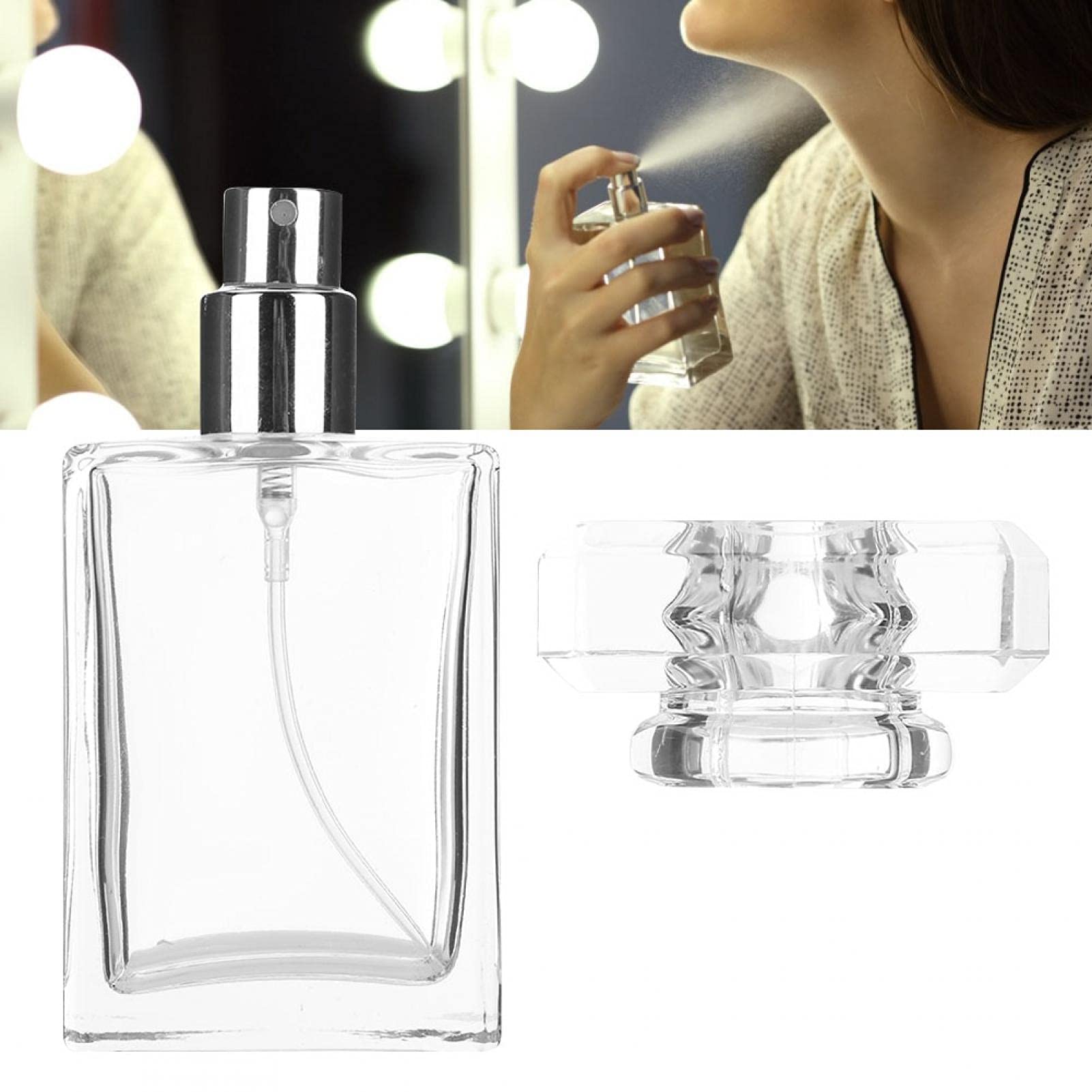 Butelka z rozpylaczem perfum, 30 ml, pusta szklana butelka na perfumy, do wielokrotnego napełniania, prostokątna flakon, do pakowania perfum w podróży, 9,4 x 4,6 cm (przezroczysta)