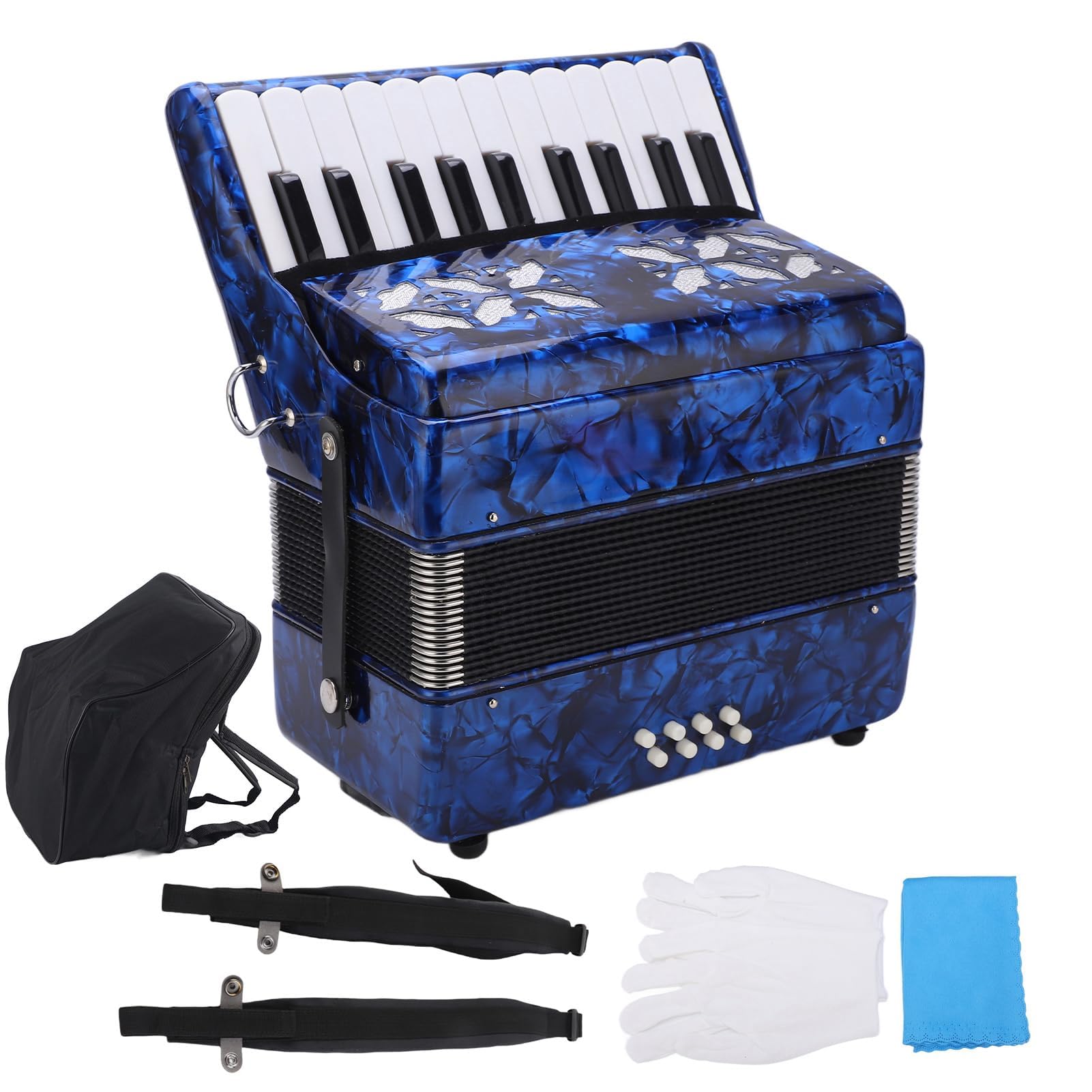 Fisarmonica a 22 tasti per principianti, design leggero e durevole con suono professionale, strumento musicale facile da imparare per adulti e studenti (blu scuro)