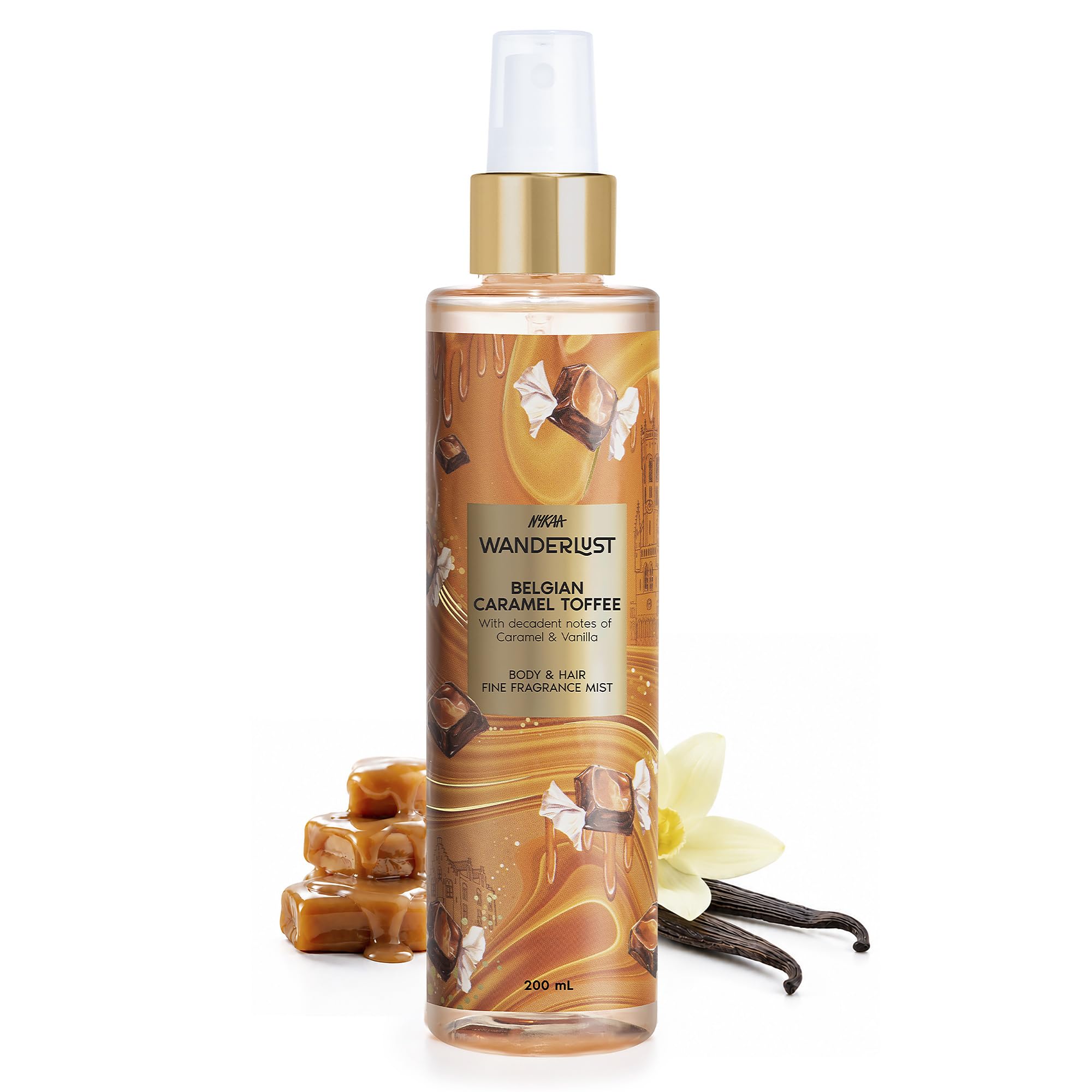 Nykaa Wanderlust Belgian Caramel Toffee Body & Hair Fine Fragrance I Perfume Mist for Women – 200 ml I Caramel & Vanilla | Long–Lasting, Travel‐Friendly, Vegan,Paraben‐Free, IFRA Certified-image-40