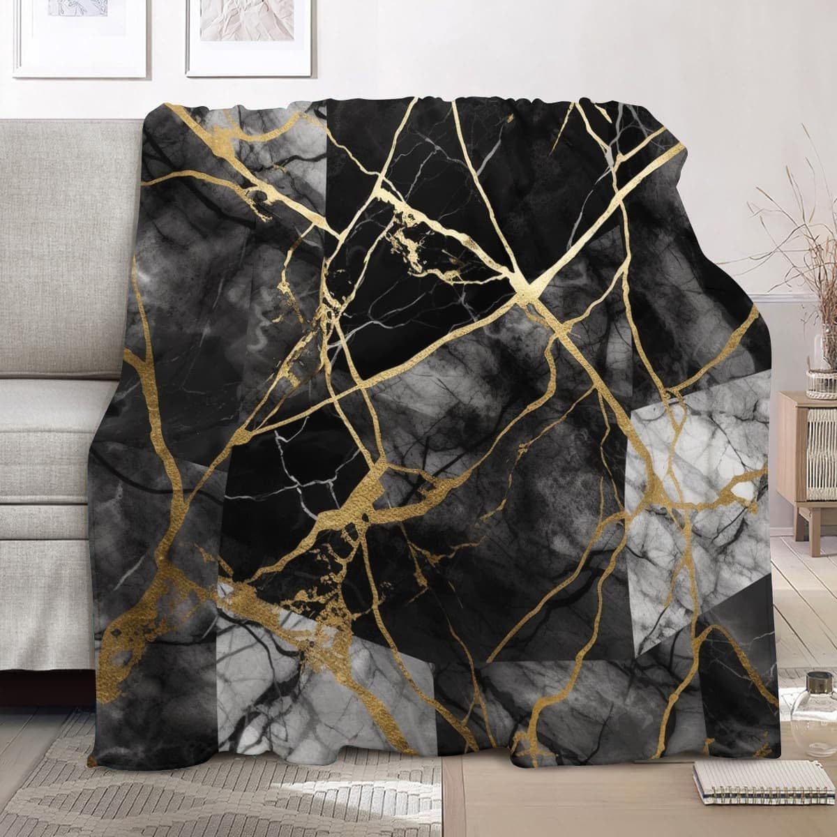 Couverture Polaire 180x220cm Plaid Flanelle Gris Jeté Canapé Grand Lit