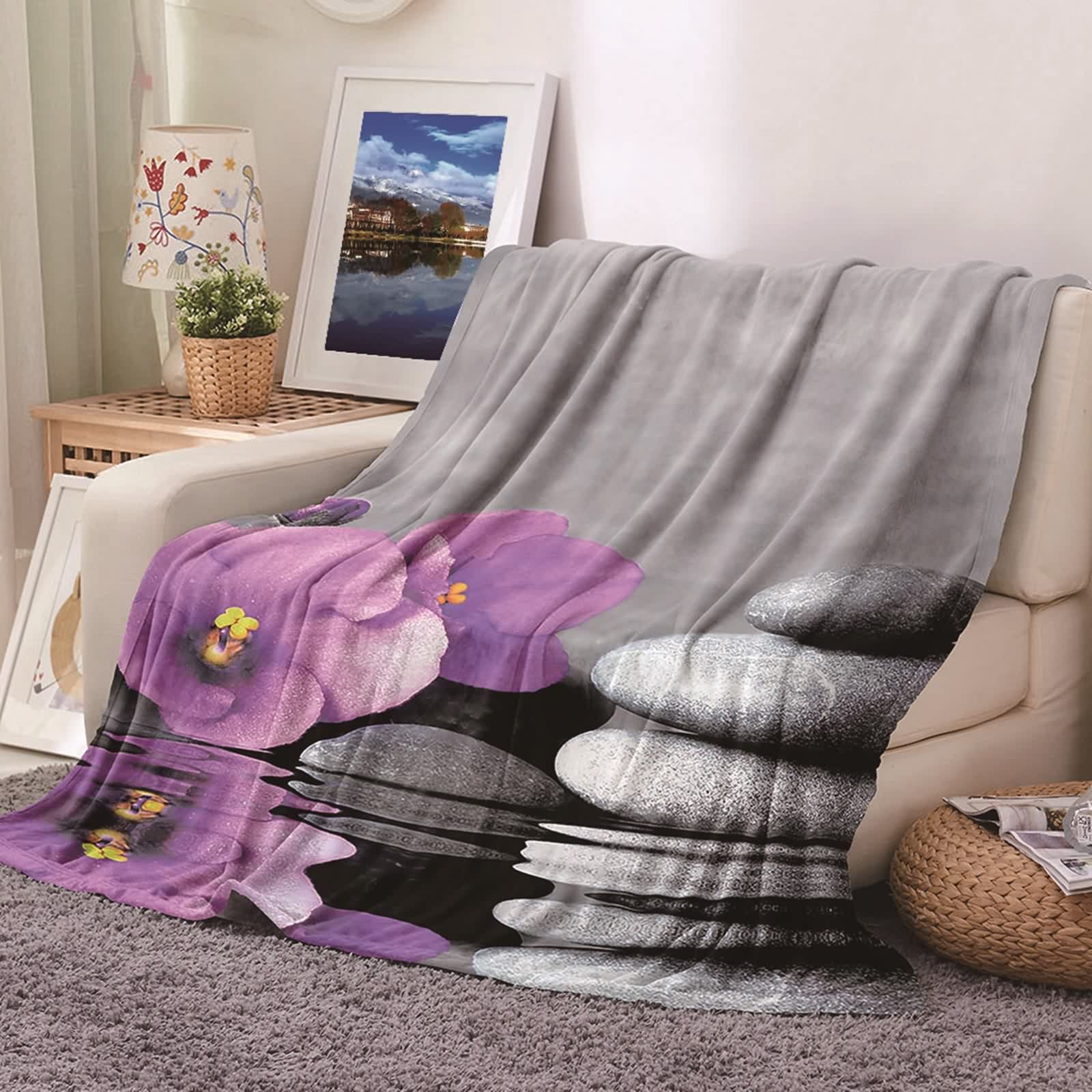 Couverture polaire plaid violet gris 100x150cm en flanelle de lit douce KnSam