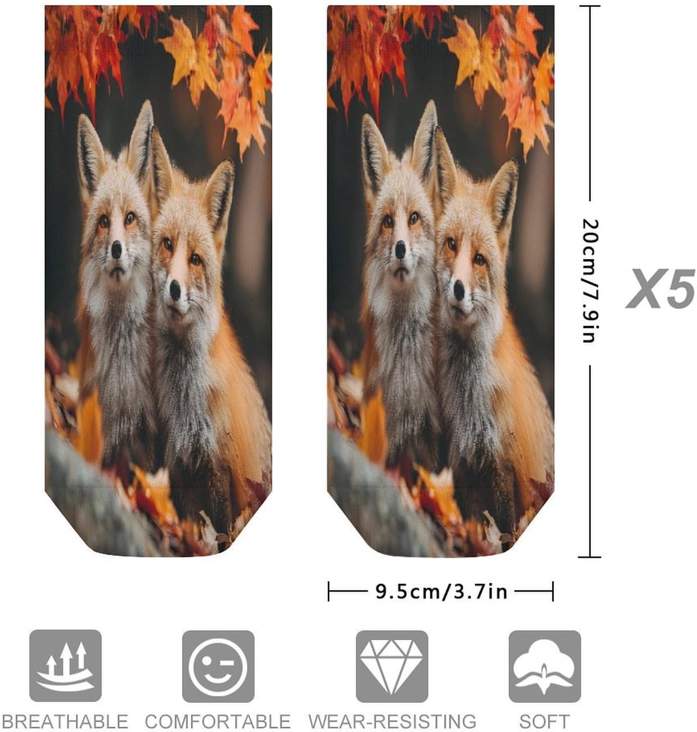 Autumn Maple Leaves Foxes Socks for Men Women 5 Pairs Ankle Socks