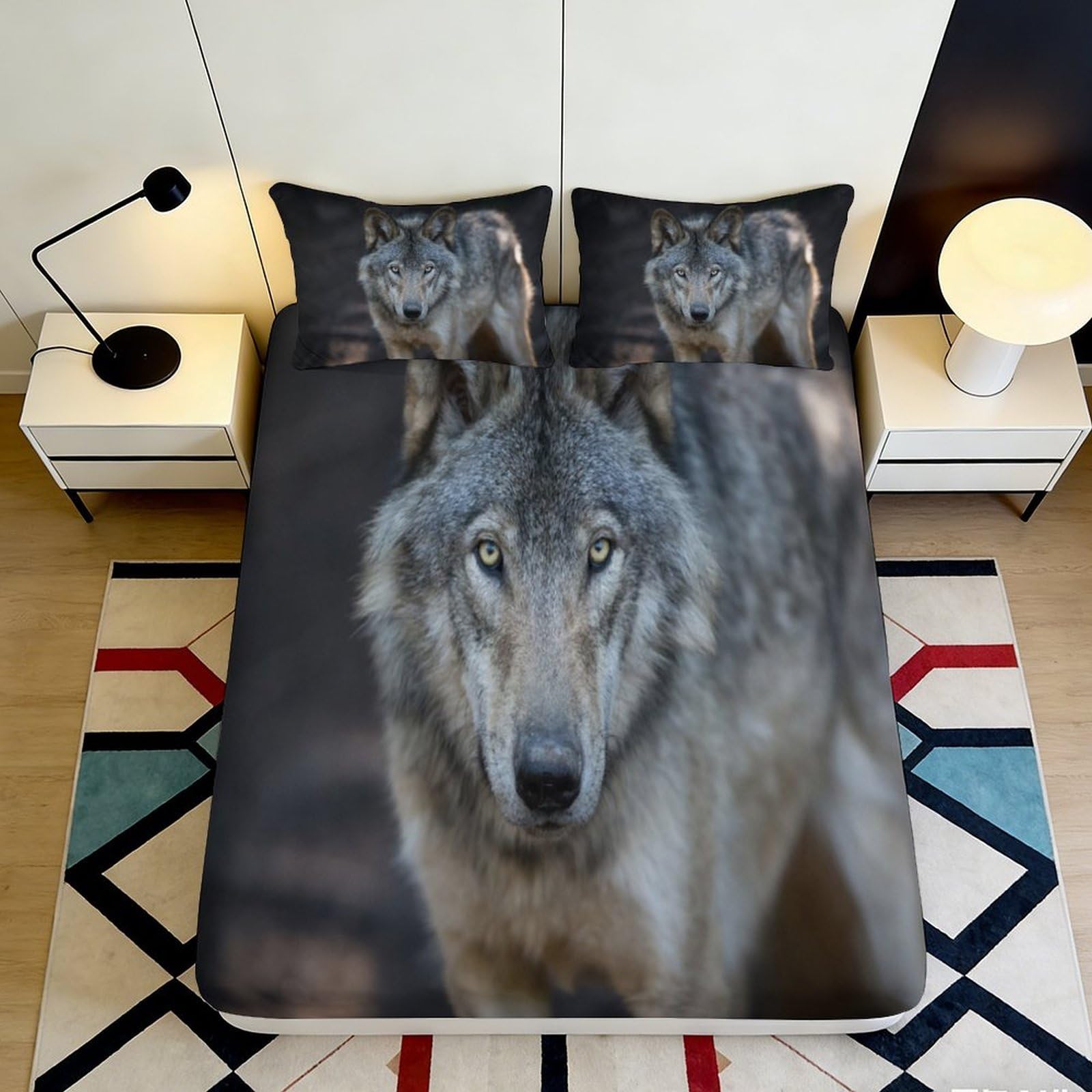 3D Printed Wolf Forest Fitted Sheet Microfiber Soft Non-Slip Bed Cover Bedroom Decor Machine Washable 90x200x25cm