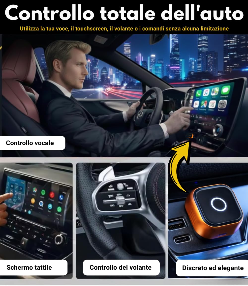 CarPlay Wireless 2026 Android Auto Adattatore Bluetooth compatibile con iPhone Apple e Android, elimina i cavi e migliora l’esperienza di guida con connessione stabile e senza ritardi SwiftLink Max