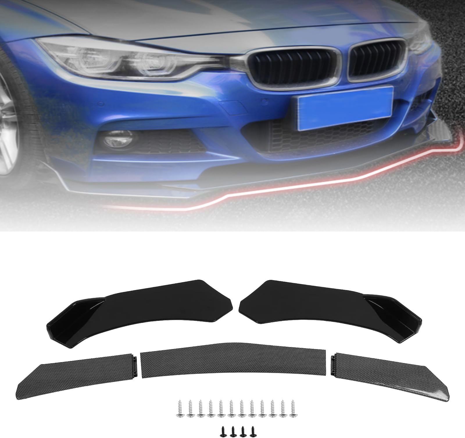 Front Bumper Lip Diffuser, 5Pcs Protection Splitter Body Kit, Car Front Bumper Lip Spoiler for Car, Black