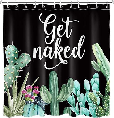 Vista 60 de LB Get Naked - Juego de cortinas de ducha de cactus con citas divertidas, plantas tropicales suculentas, verdes, acuarela, flores de cactus