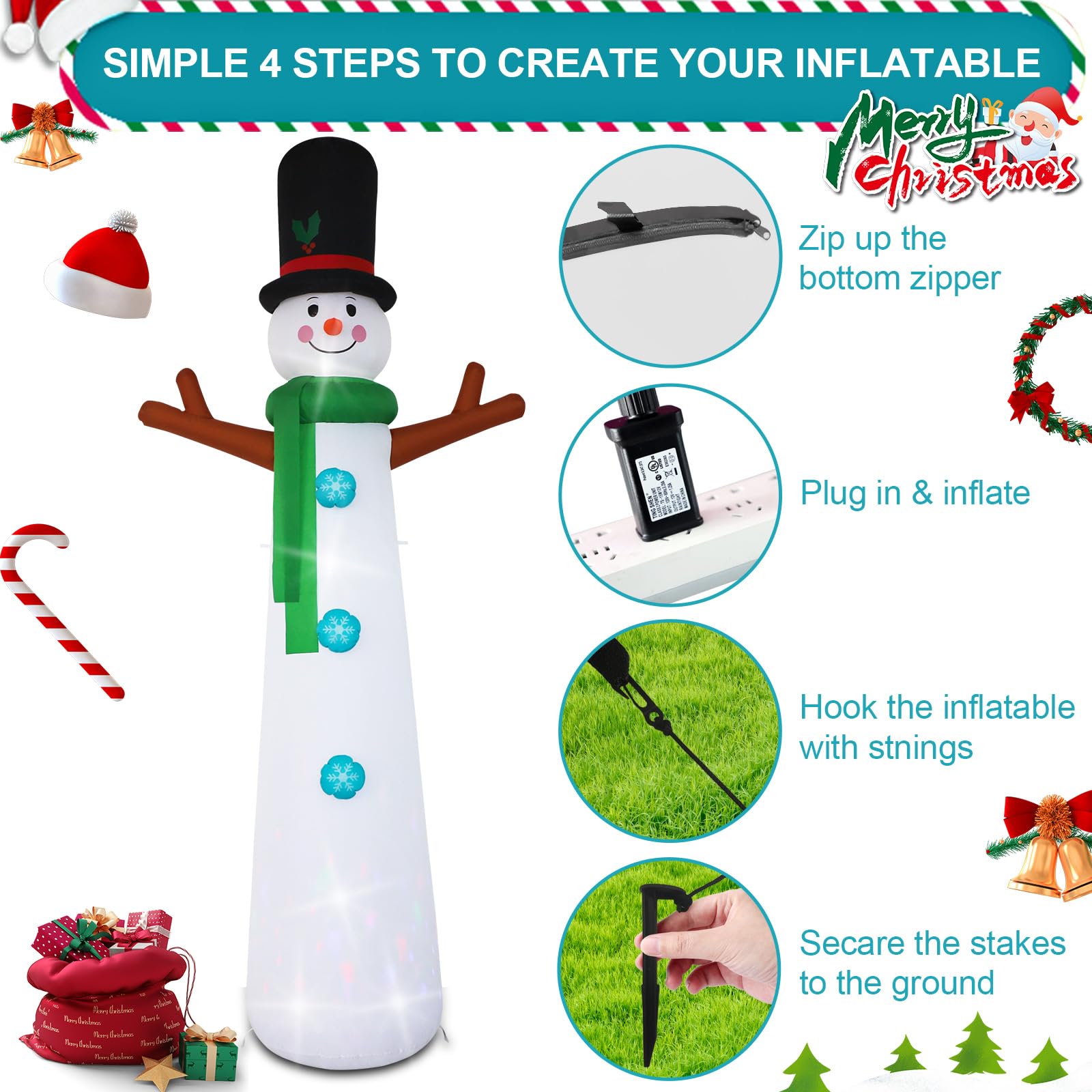 Noël gonflable 12ft mince bonhomme de neige ornement...