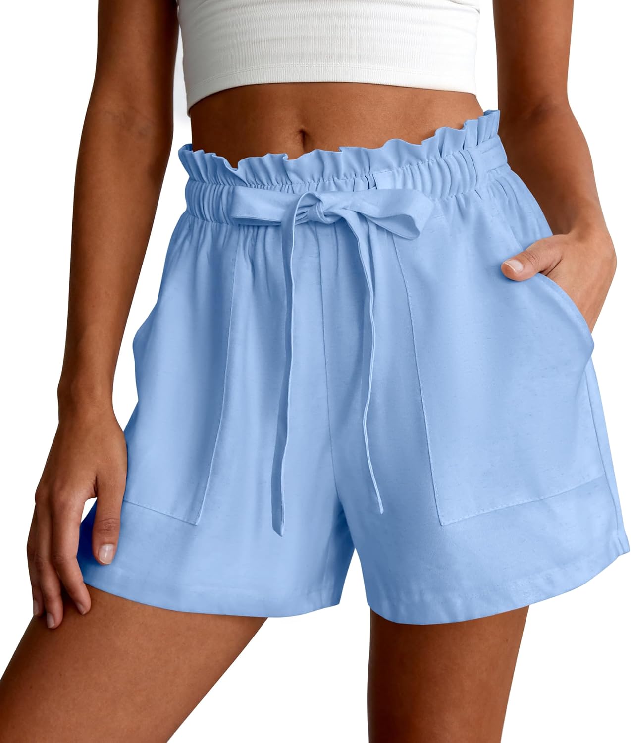 PRETTYGARDEN Summer Shorts for Women Casual Ruffle Drawstring High Waist Wide Leg Comfy Lounge Shorts Beach Cruise Outfits