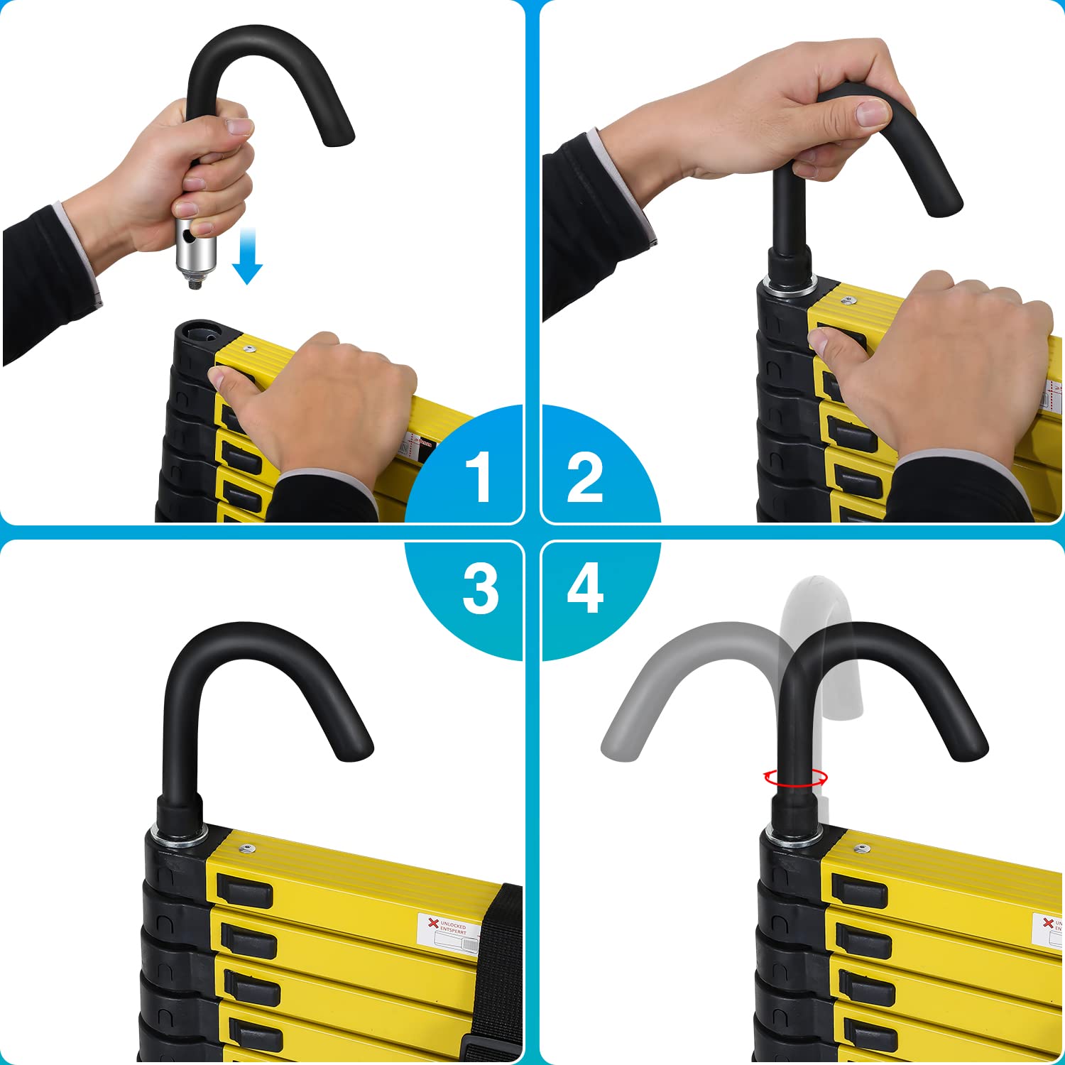 Joparri Aluminium Telescopic Ladder, Extendable, Non-Slip Aluminium Ladder, Multifunctional Standing Ladder, 150 kg Load Capacity, 4.4 m