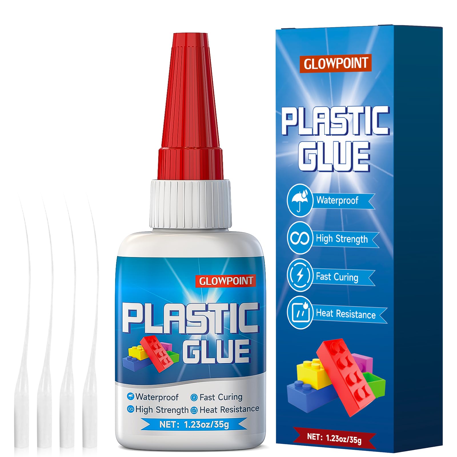 GLOWPOINT Plastic Glue Repair Kit, 35g Heavy Duty Super Glue for Plastic, Strong Adhesive for ABS, PVC, Acrylic, PLA, Toys, Miniatures, Model Cars, 3D Printing, Bonder Kit