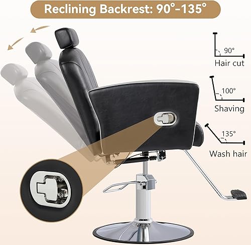 Vista 37 de Silla de salón de altura ajustable para silista de cabello, sillas reclinables de peluquería, silla de peluquería hidráulica, silla de champú Gris
