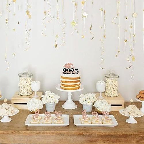 Miniatura 77 de Paquete de 24 adornos dorados para cupcakes de graduación 2025 con purpurina So Proud of You Done Diploma Graduation Cap Cupcake Picks Class of 2025