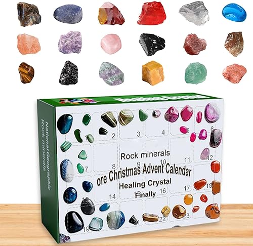 Calendario de Adviento 2022 calendario de Adviento de cristal curativo con caja de regalo de Navidad 24 días cuenta atrás piedra adorno novedad