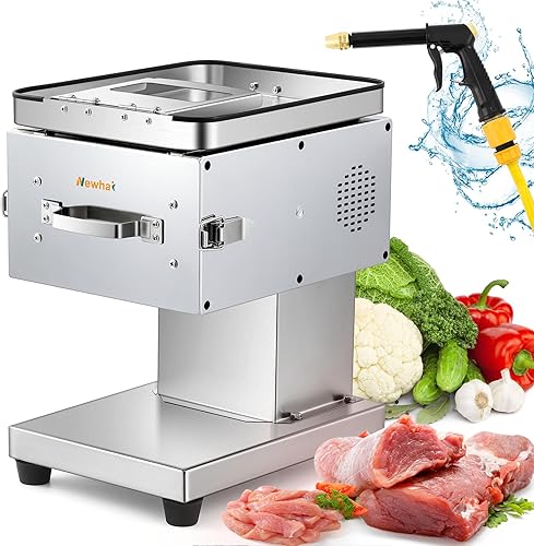 Newhai Cortadora de carne de 0.197 in Máquina cortadora de carne eléctrica Cortadora de carne cruda Cuchilla desmontable Acero inoxidable 110V US