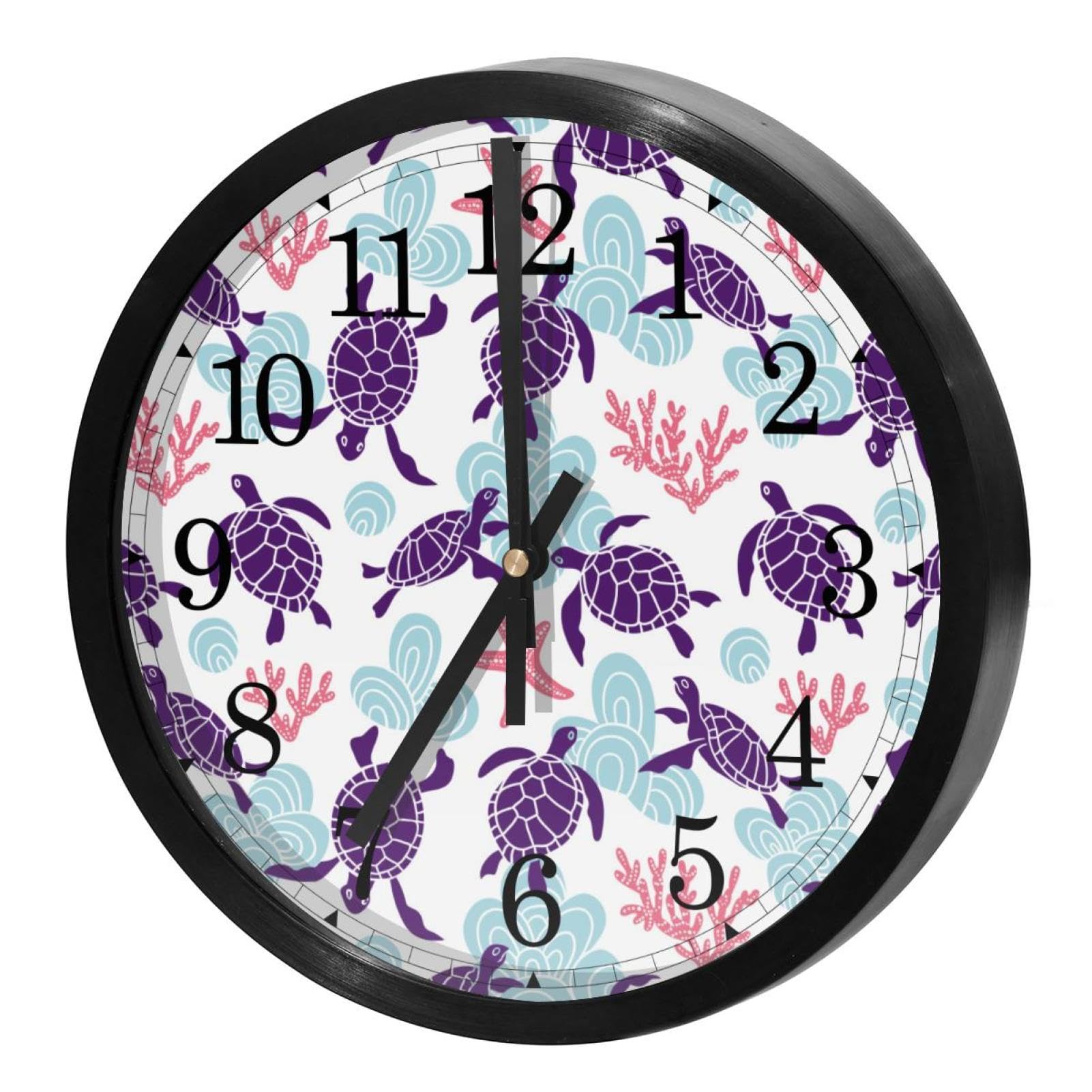 Horloge murale ronde pour maison et bureau avec un superbe motif nature de tortues