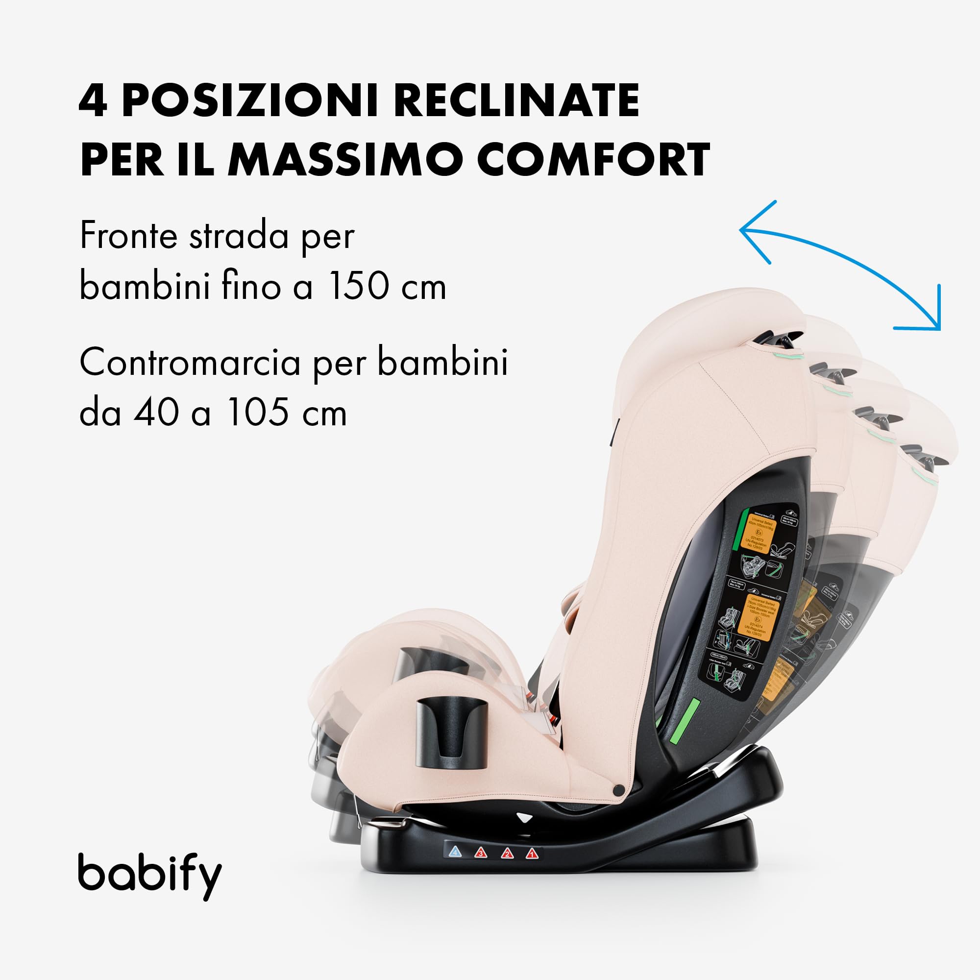 Babify Seggiolino Auto, Seggiolone Auto per Bambini da 40 a 150 cm, Seduta Auto Bimbi 3 in 1 Regolabile e Reclinabile, Seggiolino Auto Portatile, Resistente, Sicuro, Seggiolino Neonati Confortevole
